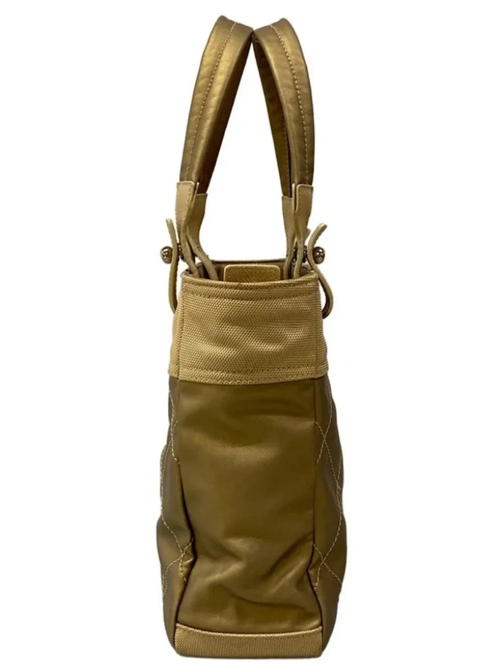 CHANEL Paris Biarritz Tote PM A34208 Gold Coated Canvas Nylon Leather Tote Bag
